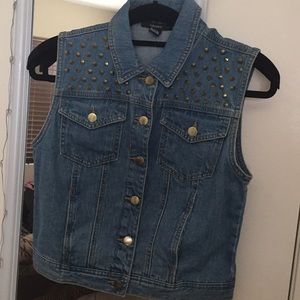 Denim Vest with Gold Spikes